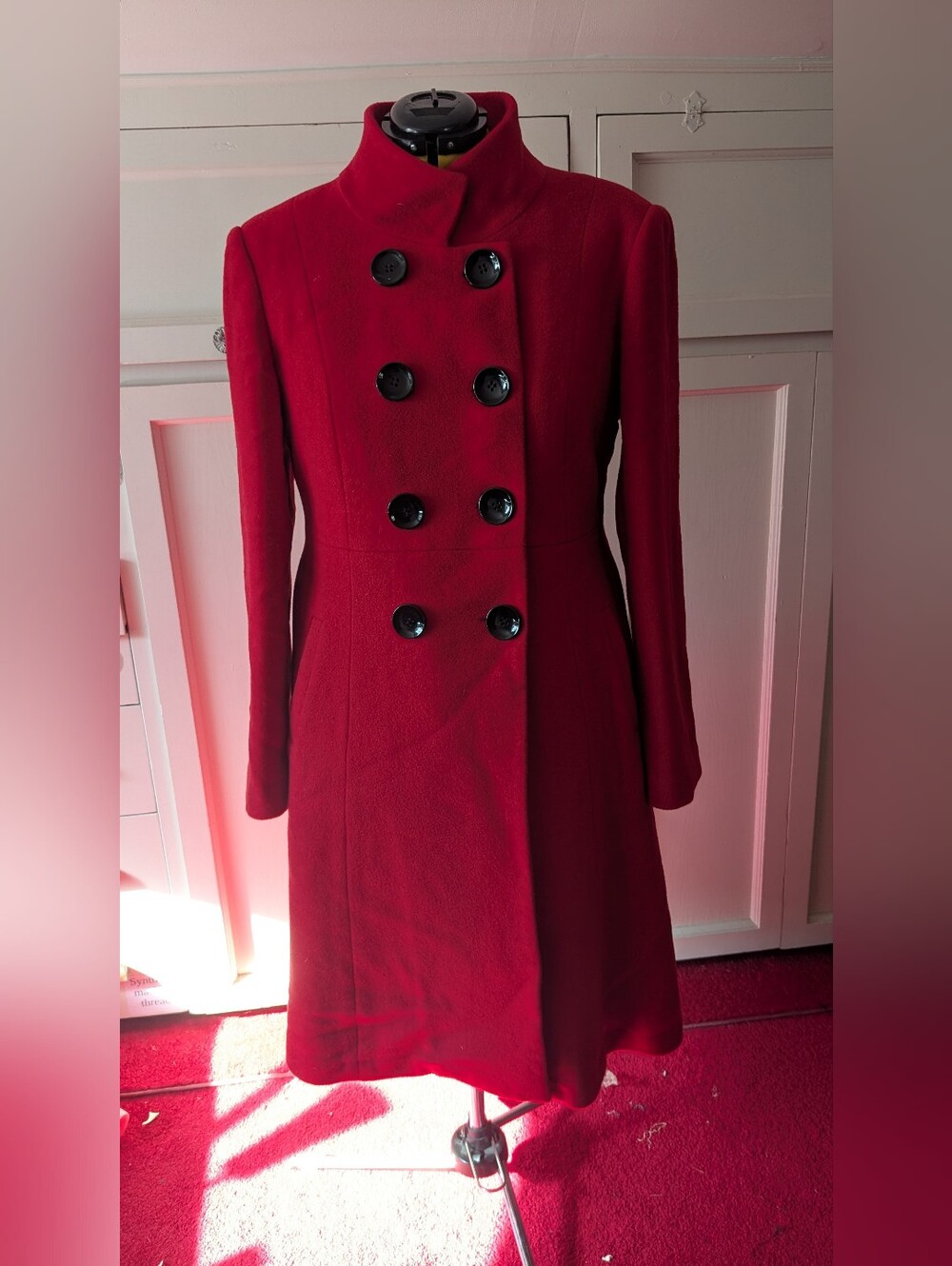 Women's Double-Breasted Red Melanie Lyne Red Wool Cashmere Blend Coat Size 16